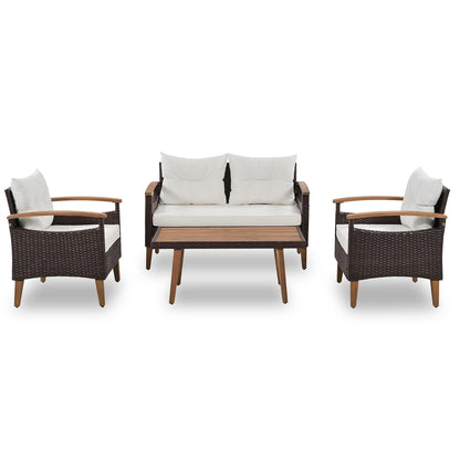 Topcobe Patio Seating Set with Cushions, 4-Piece Garden Furniture, Beige