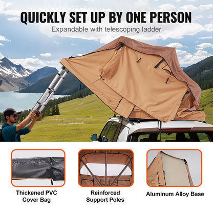 VEVOR Rooftop Tent Hard Shell, Naturnest Rooftop Tent Hardshell for 2-3 Person, Folding Hard Shell Roof Top Tent with Telescopic Ladder Mattress PVC Cover Bag, Waterproof for Jeep SUV Van Truck