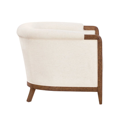 My Texas House Campbell Wood Accent Chair, Cream Fabric