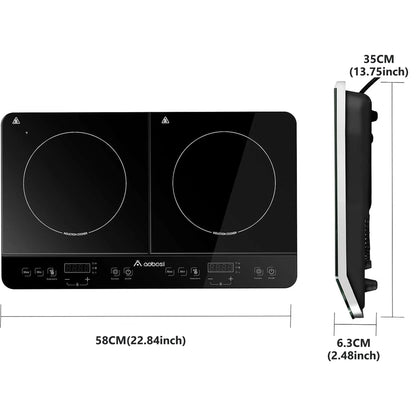 Aobosi Double Induction Cooktop with 2 Burners, 1800W Electric Stove Cooktop with Sensor Touch, 10 Temperature 9 Power Settings