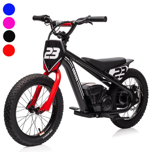 Aoile Electric Dirt Bike for Kids, 24V 5.2Ah Electric Motorcycle with 16" Tires, Electric Balance Bike w/Adjustable Speeds & Detachable Battery, Black