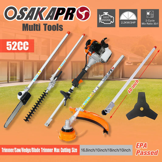 Walkfairy Hedge Trimmer, 12 in 1 Multi-Functional Trimming Tool, 52CC 2-Cycle Garden Tool System with Gas Pole Saw, Hedge Trimmer, Grass Trimmer, and Brush Cutter for Lawn Care (52CC)