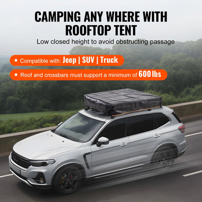 VEVOR Rooftop Tent Hard Shell, Naturnest Rooftop Tent Hardshell for 2-3 Person, Folding Hard Shell Roof Top Tent with Telescopic Ladder Mattress PVC Cover Bag, Waterproof for Jeep SUV Van Truck