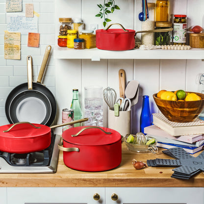 Beautiful 12pc Ceramic Non-Stick Cookware Set with Strainer Lids, White Icing by Drew Barrymore