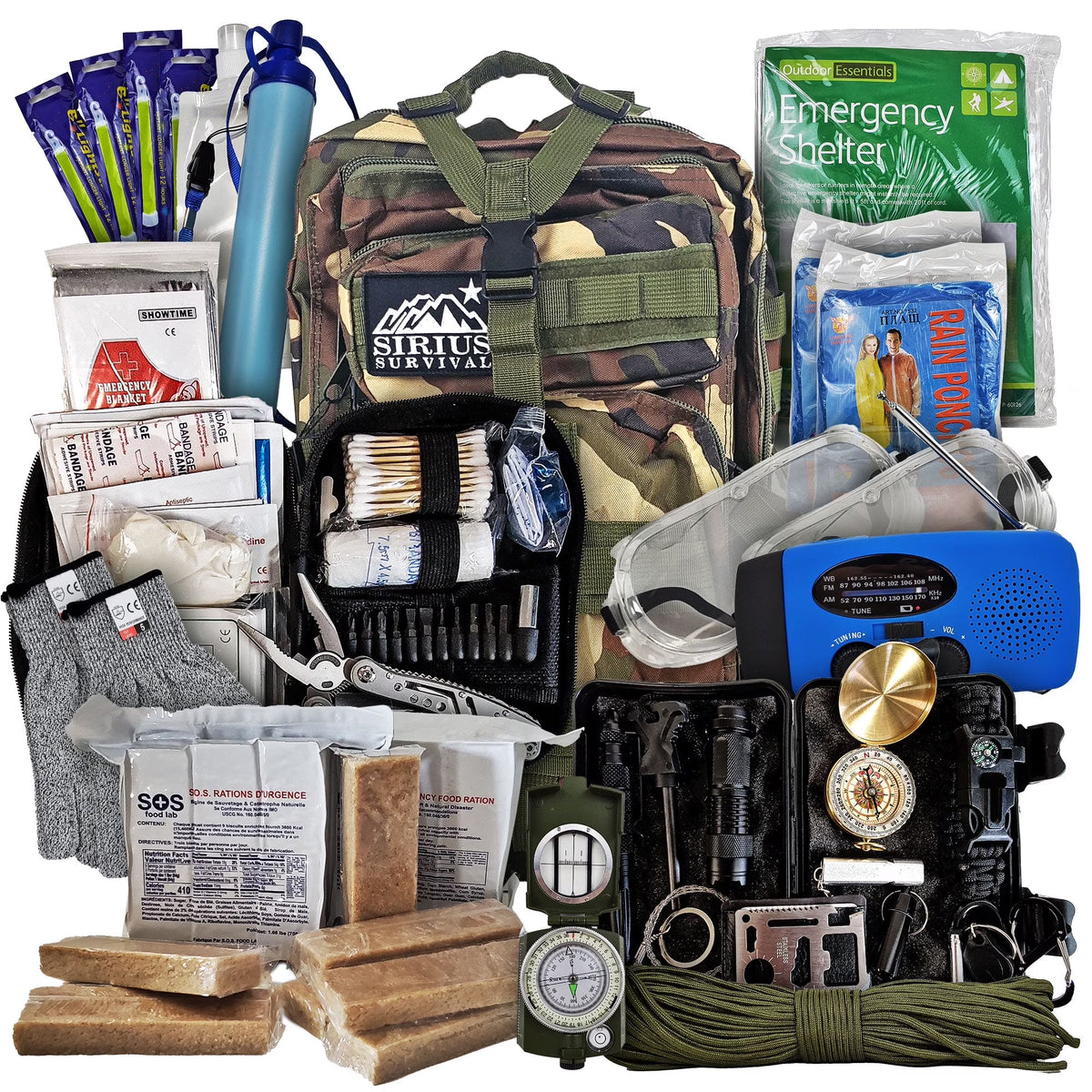 Vital 72 Hour Emergency Survival Kit for Family - Bug Out Bag for Hurricanes, Floods, Tornadoes or Other Disasters - 72 Hour Kit of Food & Water for 2 Per Bag