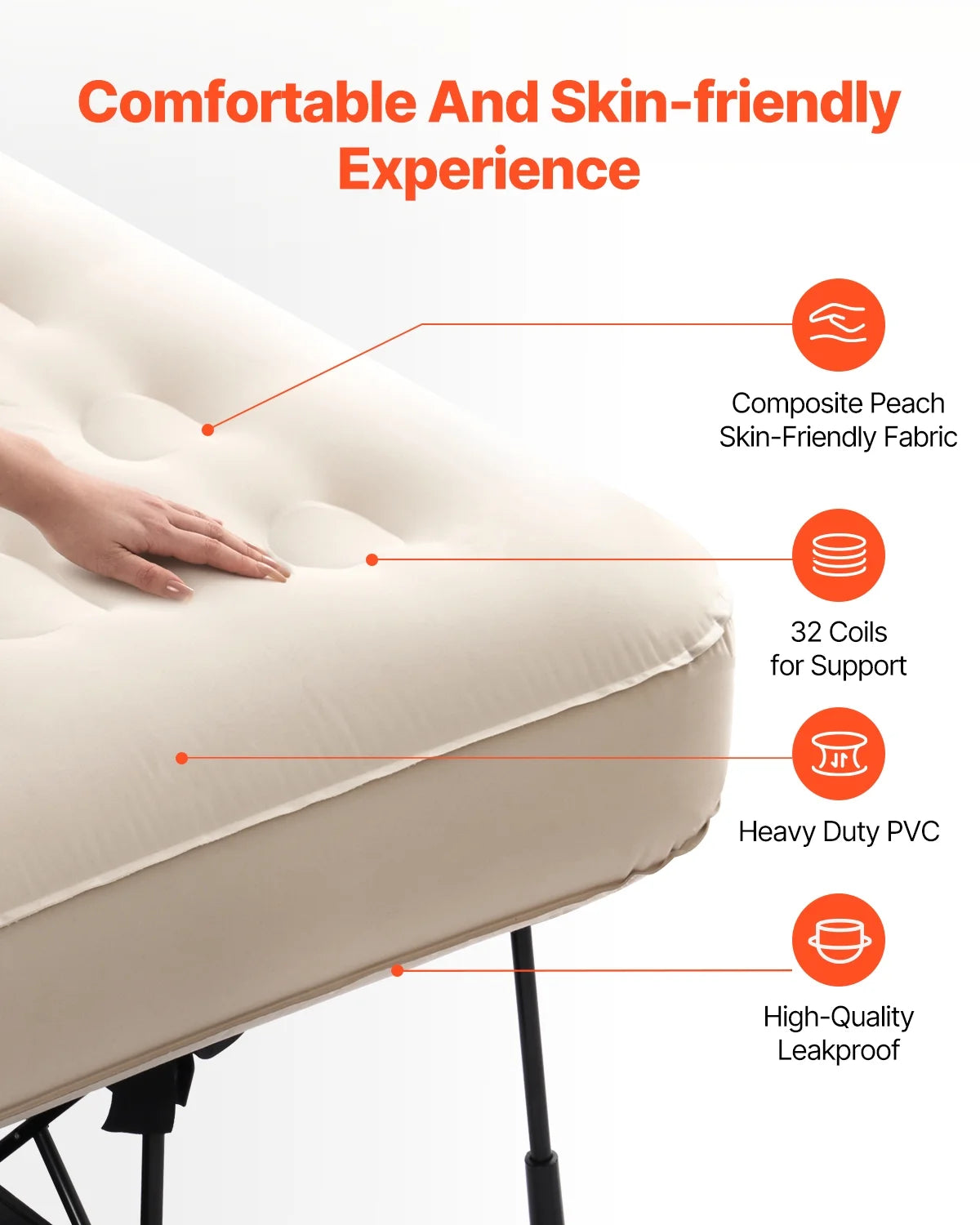 VEVOR Air Mattress with Frame, Inflatable 1 Person Camping Cot with Built-in Pump, Portable Folding Air Beds Supports 300 lbs, Blow Up Anywhere Bed for Guests Camping Travel Indoor & Outdoor Use