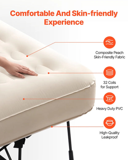 VEVOR Air Mattress with Frame, Inflatable 1 Person Camping Cot with Built-in Pump, Portable Folding Air Beds Supports 300 lbs, Blow Up Anywhere Bed for Guests Camping Travel Indoor & Outdoor Use