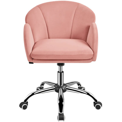 Yaheetech Modern Vanity Chair Swivel Rolling Chair with Armrests, Pink