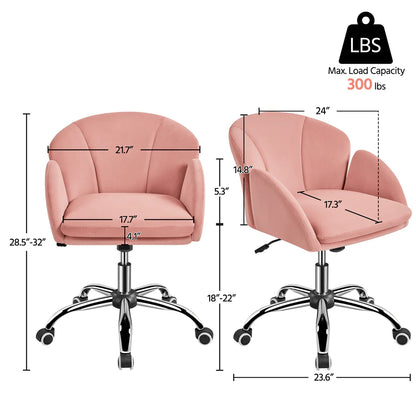 Yaheetech Modern Vanity Chair Swivel Rolling Chair with Armrests, Pink