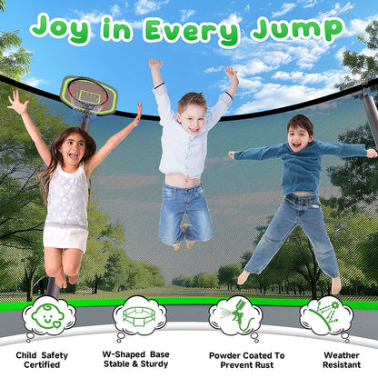 16FT Trampoline for 8-9 Kids Adults with Basketball Hoop, Enclosure, Light, Sprinkler, Socks, 2000LBS Outdoor Round Heavy Duty Recreational Backyard Trampoline