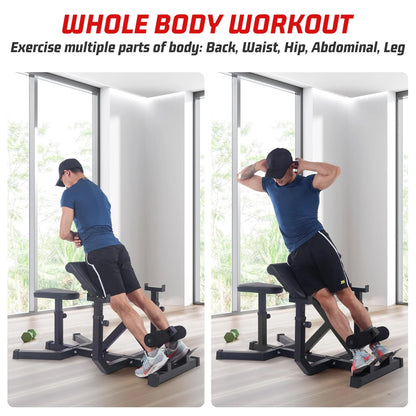 TROPOW 2-In-1 Roman Chair & Preacher Curl Bench Multi-Function Heavy-Duty Hyperextension Bench for Arms, Ab, Back, Glute & Leg Extension with Adjustable Height Exercise Equipment