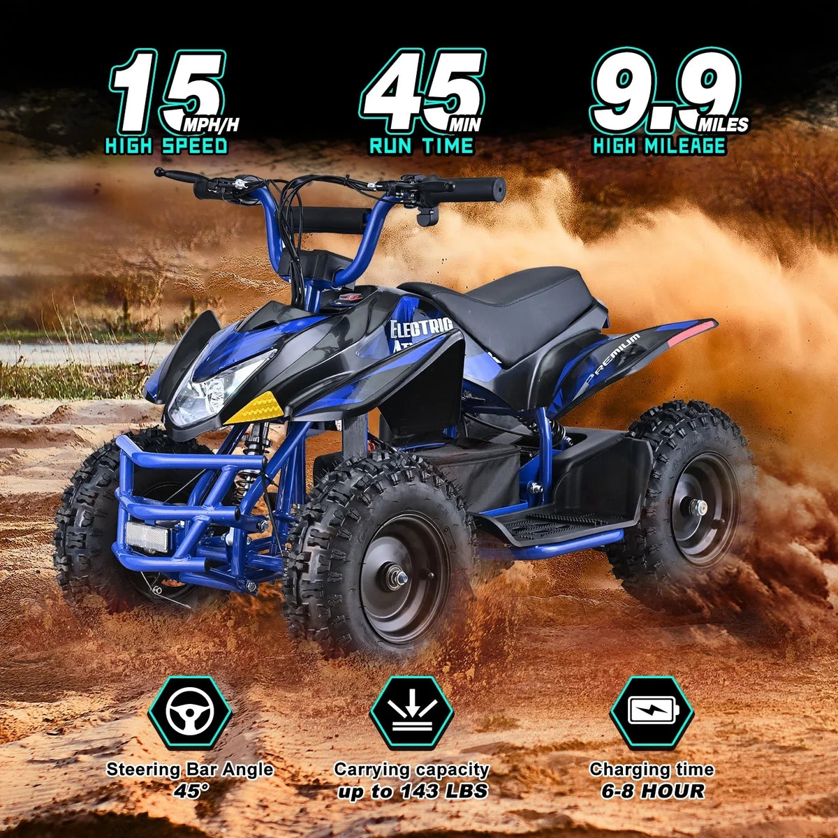 Aoemoe 500W Ride-On Racer �C 15mph Speed, 36V Battery, 45�C60 Min Play, Blue