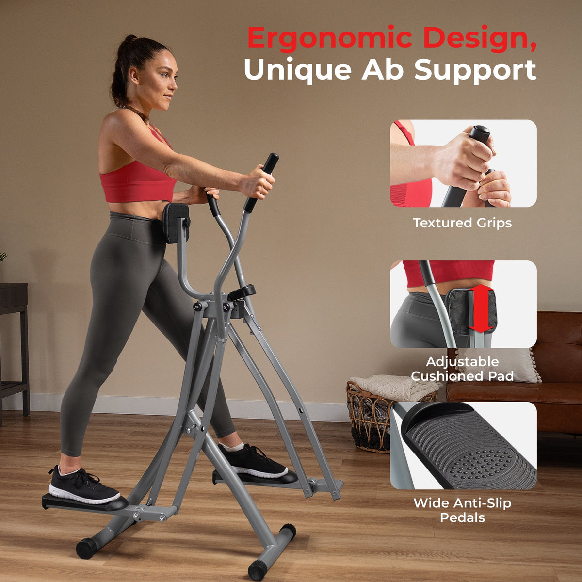 Sunny Health & Fitness Manual Air Walker Elliptical – 30″ Stride, Low Impact, Lightweight, Quiet with Free SunnyFit App