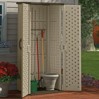 Suncast 22 Cubic Feet All-Weather Vertical Tall Outdoor Storage Shed, Brown