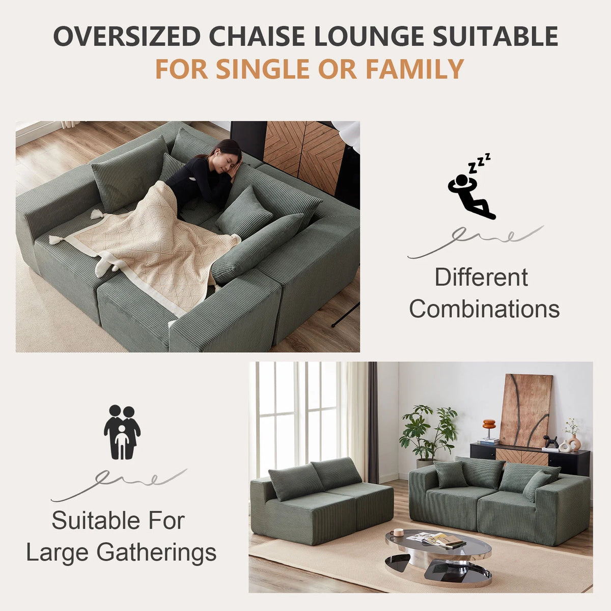 104-Inch Corduroy Modular L Shaped Sectional Sofa,Luxury Floor Couch Set,Upholstered Indoor Furniture,Foam-Filled Compressed Sofa for Living Room,Bedroom,4 PC Free Combination  ?