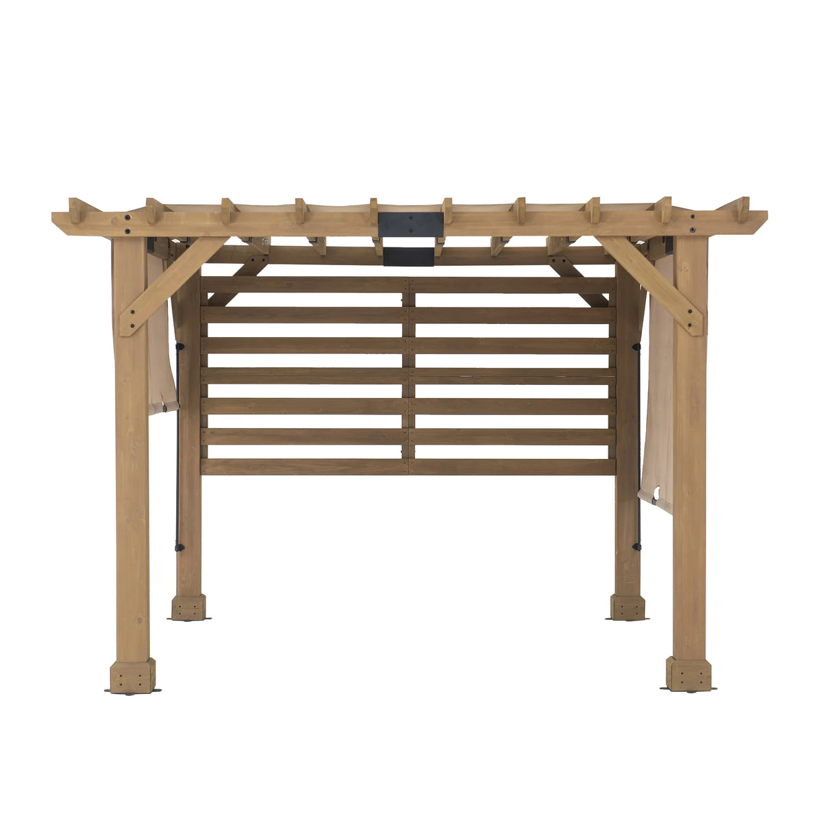 Sunjoy Cedar Pergola 10 x 11 ft. Wooden Hot Tub Pergola with Adjustable Canopy and Privacy Screen