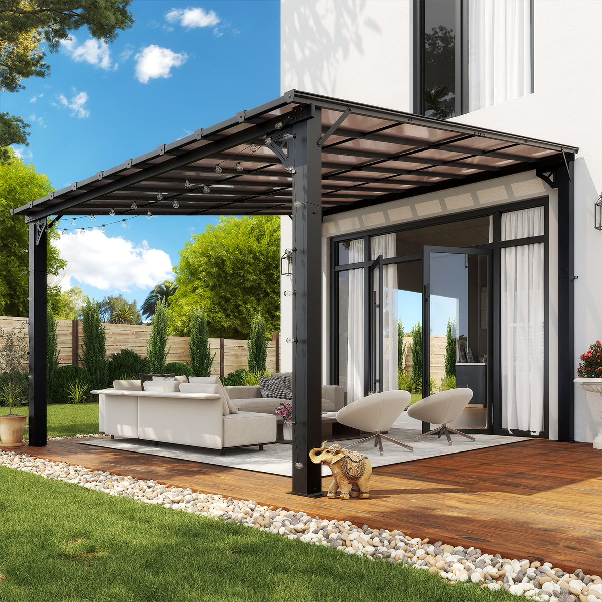 Aoxun 8' x 5' Gazebo for Patio, Gazebo Pergola with Sloped Roof, Grill Gazebo Large Wall-Mounted Heavy Duty Awnings, for Backyard, Deck, Patio