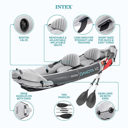 Intex Dakota K2 2 Person Inflatable Kayak & Accessory Kit w/Oars & Pump
