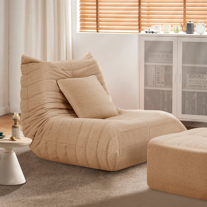 VFD Bean Bag Chairs for Adults, Beanbag Chair with Ottoman Lounge Sofa Memory Foam Comfy Reading Chair for Bedroom & Living Room, Lazy Floor Sofa Couch
