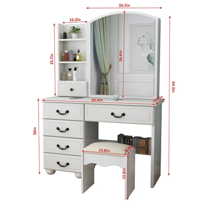 Wohh MDF Makeup Vanity with LED Mirror, Dressing Table and 5 Drawers, White