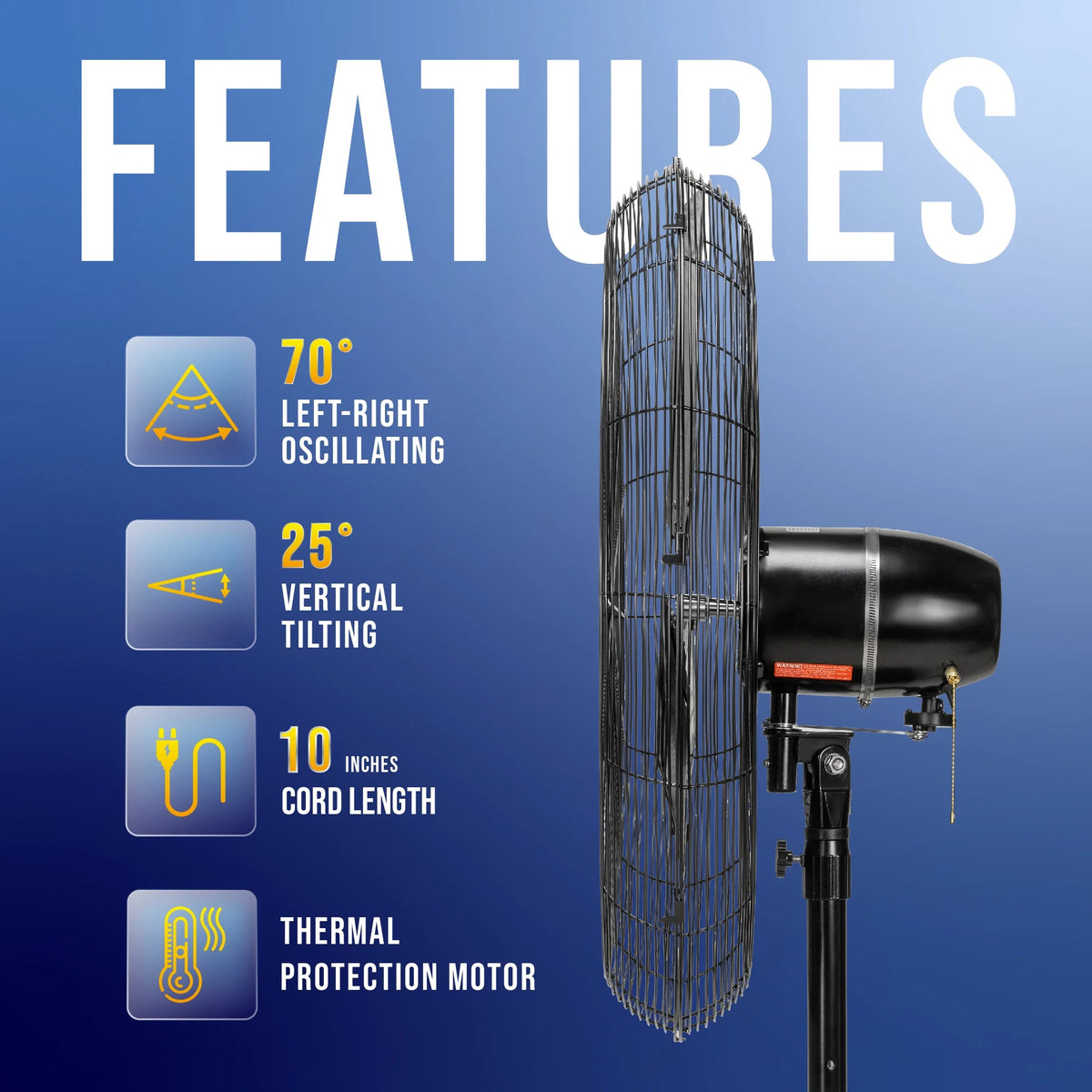 Tornado - 20 Inch High Velocity Metal Oscillating Pedestal Fan - Commercial, Industrial Use Water-Resistant