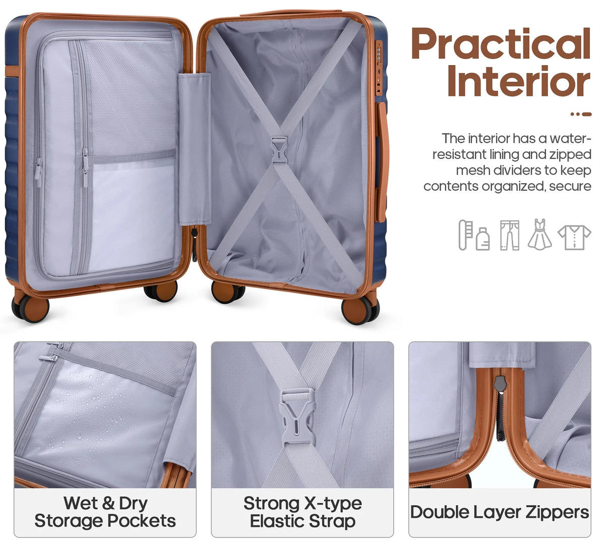 UKEIN Luggage Sets 3 Piece, Carry On Luggage with Wheels, 20 Inch Hardshell Suitcase with TSA Lock, 100% PC Carry On Suitcases Airline Approved With Travel Backpack for Men Women