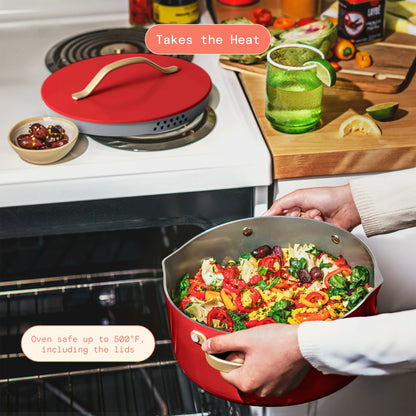 Beautiful 12pc Ceramic Non-Stick Cookware Set with Strainer Lids, White Icing by Drew Barrymore