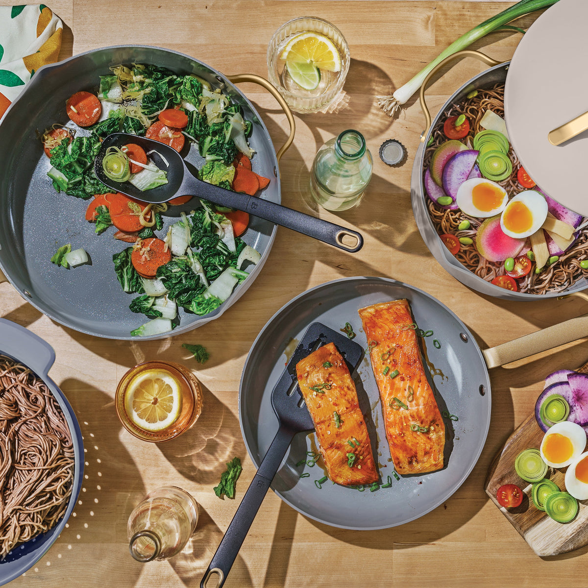 Beautiful 12pc Ceramic Non-Stick Cookware Set with Strainer Lids, White Icing by Drew Barrymore