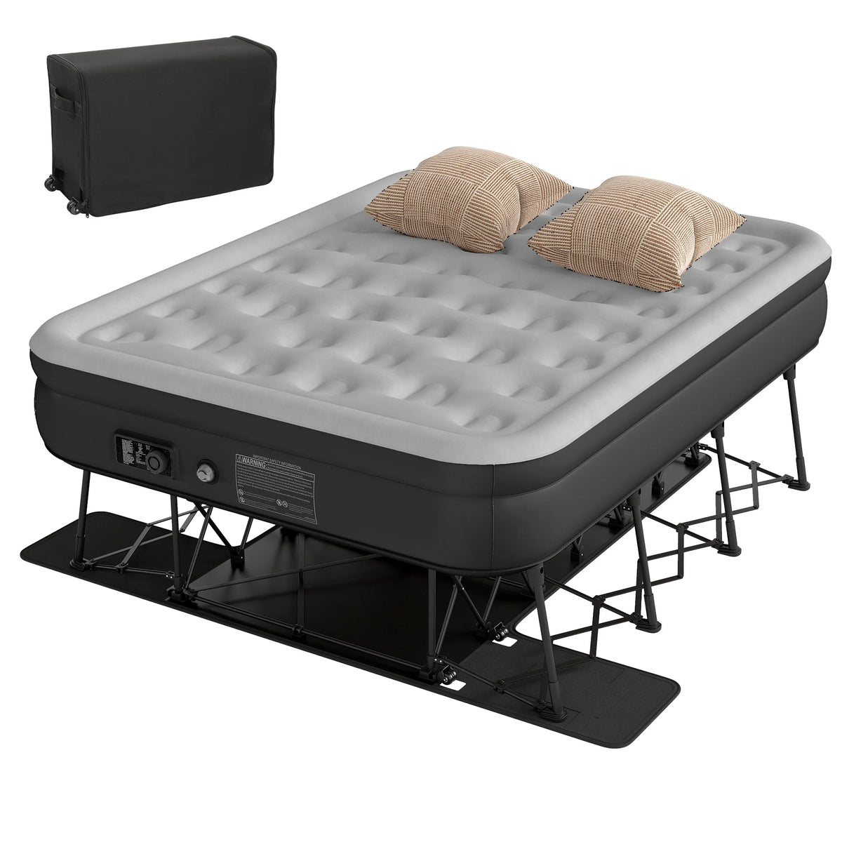 Uforic Inflatable Queen Air Mattress with Built-in Pump, Frame, Velvet Surface & Portable Storage Case, Khaki