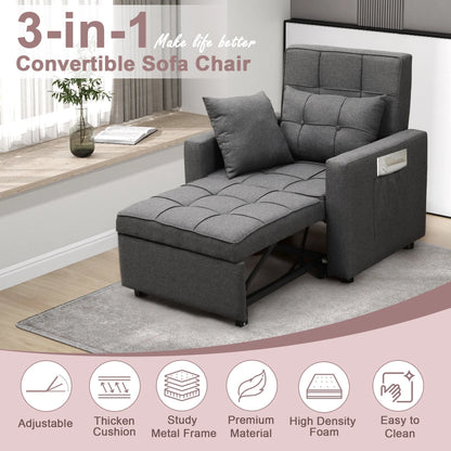 Tolead 3-in-1 Convertible Sofa Bed Sleeper Chair with Adjustable Backrest, Gray