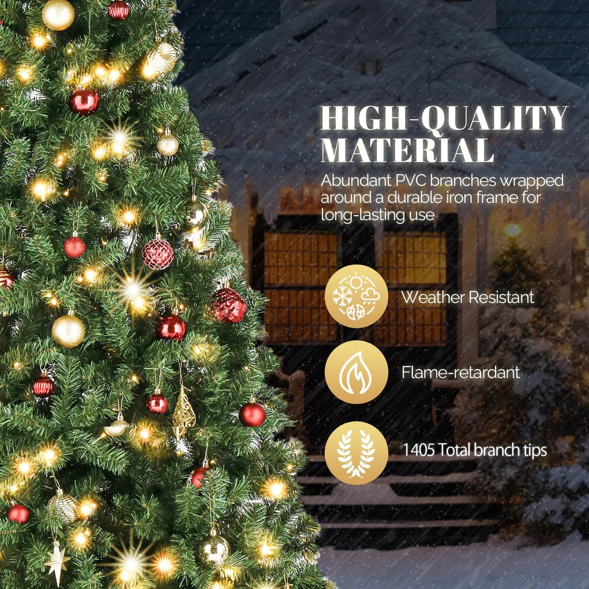 Vebreda 6FT Pre-Lit Artificial Christmas Tree with 300 Warm White LED Lights, Hinged Branch Design, Eco-Friendly PVC Needles & Foldable Metal Stand for Home, Office & Holiday D��cor