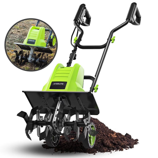 Steelite 14-Inch Corded Electric Tiller,10-Amp Electric Tiller and Cultivator for Gardening, Lightweight Rototiller