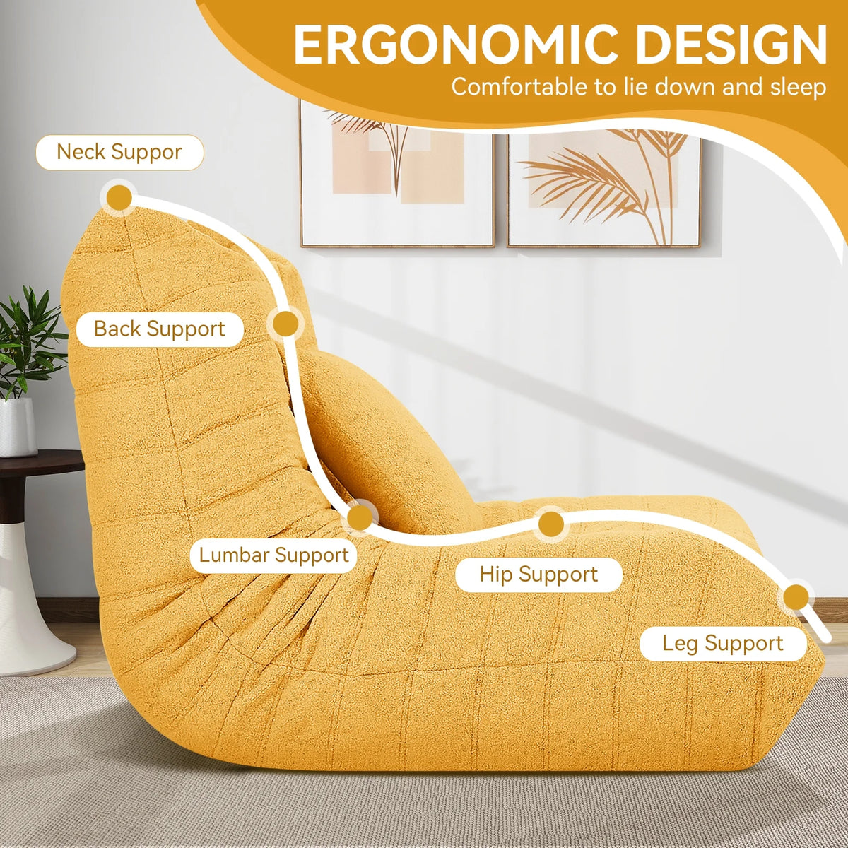 VFD Bean Bag Chairs for Adults, Beanbag Chair with Ottoman Lounge Sofa Memory Foam Comfy Reading Chair for Bedroom & Living Room, Lazy Floor Sofa Couch