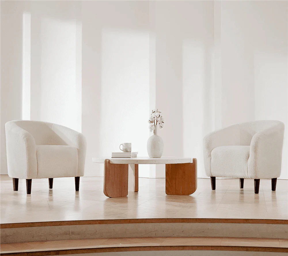 Yaheetech Upholstered Club Chair Accent Barrel Chair, Ivory