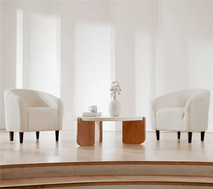 Yaheetech Upholstered Club Chair Accent Barrel Chair, Ivory