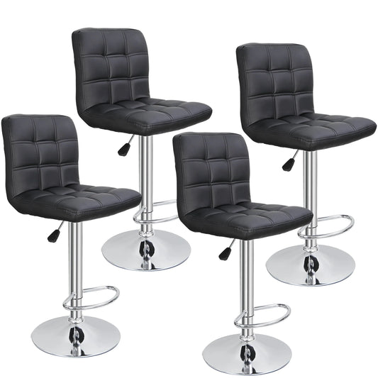 ZENY Set of 4 Bar Stool Soft Cushion Metal Frame 24-32" Swivel Chair, Black