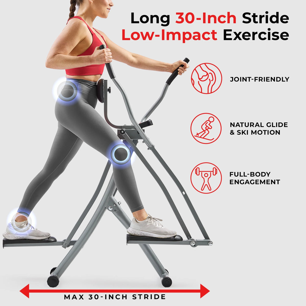 Sunny Health & Fitness Manual Air Walker Elliptical – 30″ Stride, Low Impact, Lightweight, Quiet with Free SunnyFit App