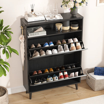 Veanerwood Shoe Cabinet with 2 Flip Drawers Farmhouse Shoe Storage Cabinet Organizer for Entryway, Gray