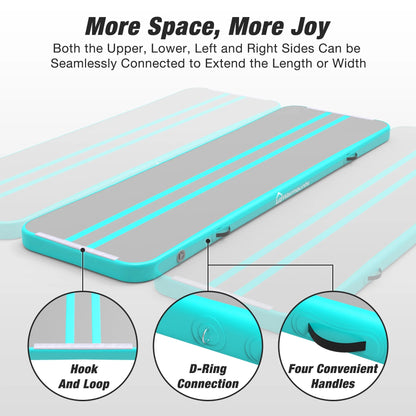 WARMOUNTS Tumbling Mat, 10 ft Inflatable Air Gymnastics Training Mats w/ Electric Pump, 4'' Thick Tumble Track for Home, Gym, Cheerleading, Water, Outdoor