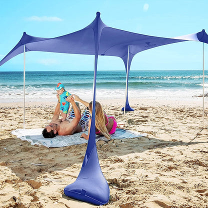SUN NINJA 10x10.5 FT Pop-Up Beach Tent with Sand Shovel, Pegs & Stability Poles �C Navy Blue Sun Shelter for Beach, Camping & Outdoor Activities