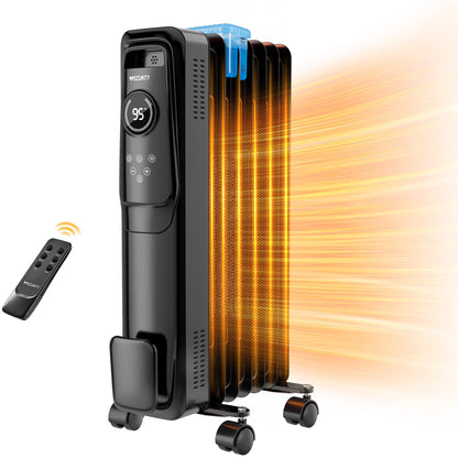 VECUKTY 1500W Oil Radiator Heater, Electric Oil Filled Space Heater Radiator with Remote Control,Child Lock,3 Modes,Overheat & Tip-Over Protection��24h Timer Digital Thermostat,Black