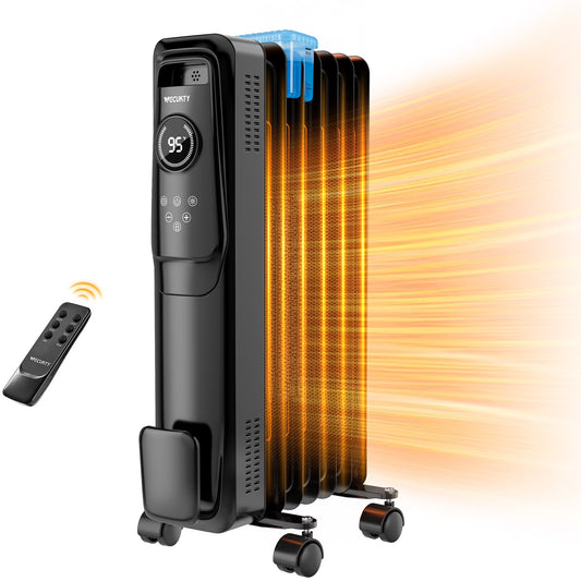 VECUKTY 1500W Oil Radiator Heater, Electric Oil Filled Space Heater Radiator with Remote Control,Child Lock,3 Modes,Overheat & Tip-Over Protection��24h Timer Digital Thermostat,Black