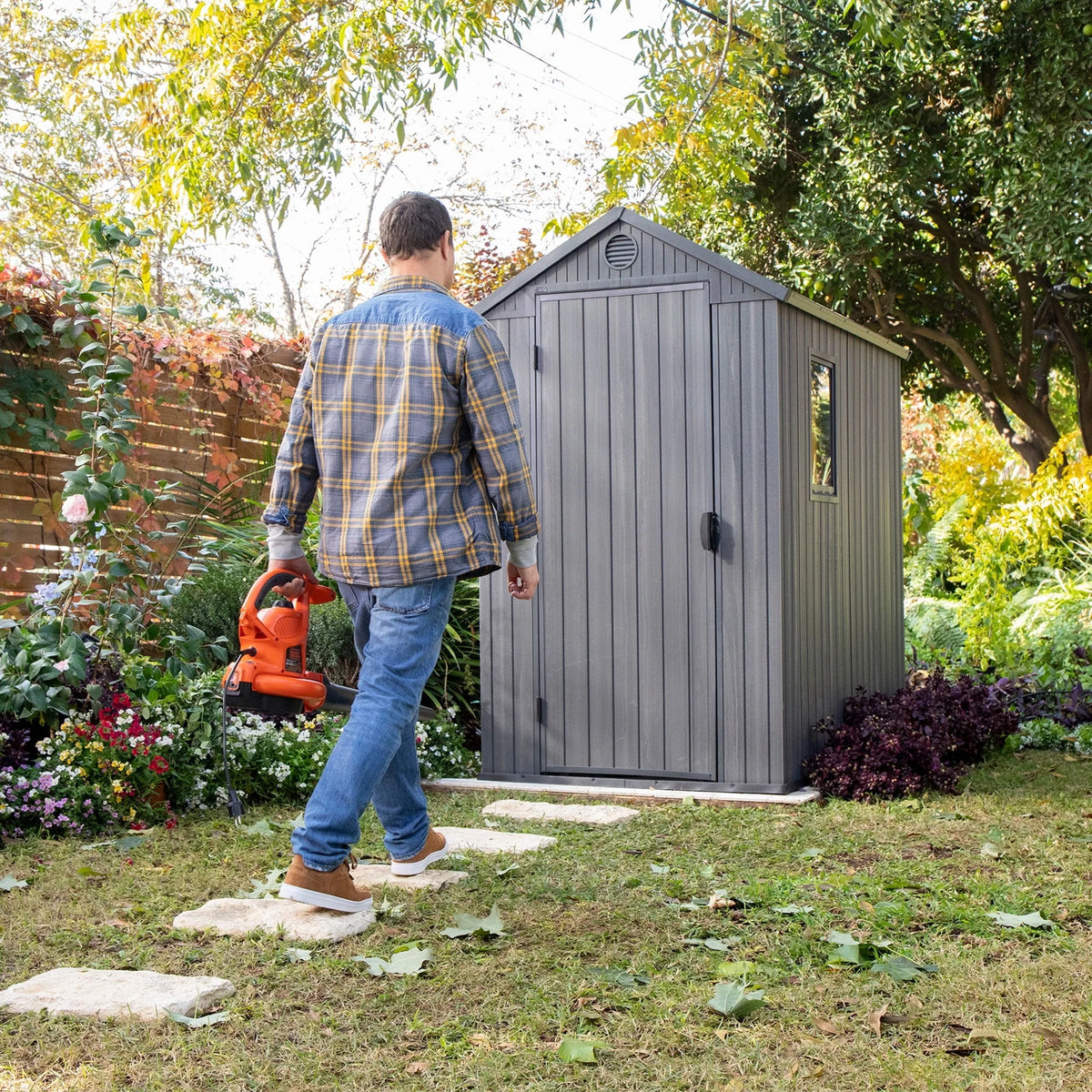 Keter Darwin 4' x 6' Outdoor Garden Tool Storage Shed w/ Window, Graphite