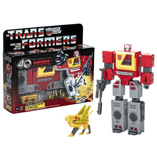 Transformers Toys Retro 40th Anniversary Autobot Blaster & Steeljaw Action Figures