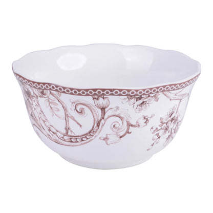 222 Fifth Adelaide Brown on White Porcelain 12 Piece Dinnerware Set, Plates & Bowls, Service for 4