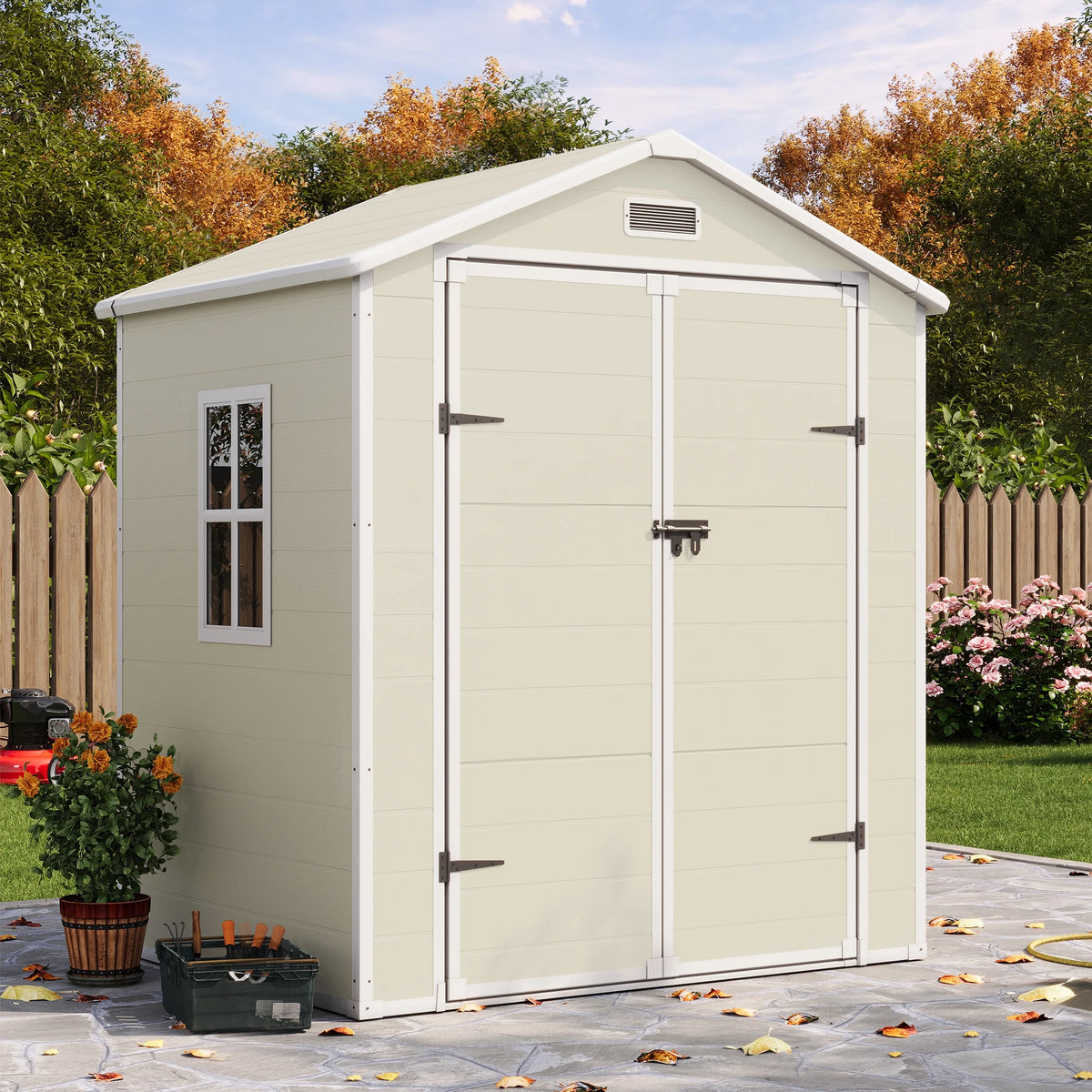 UDPATIO Outdoor Storage Shed 5x3 FT, Resin Garden Shed for Backyard, Patio, Lawn, Grey & White