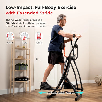 Sunny Health & Fitness Manual Air Walker Elliptical – 30″ Stride, Low Impact, Lightweight, Quiet with Free SunnyFit App