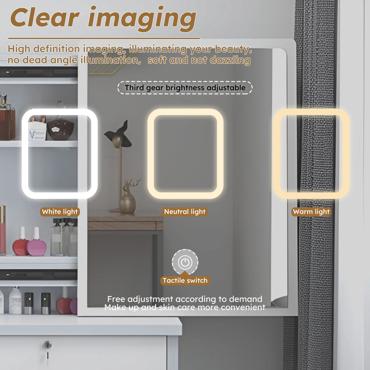 Wohh MDF Makeup Vanity with LED Mirror, Dressing Table and 5 Drawers, White