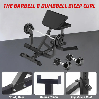 TROPOW 2-In-1 Roman Chair & Preacher Curl Bench Multi-Function Heavy-Duty Hyperextension Bench for Arms, Ab, Back, Glute & Leg Extension with Adjustable Height Exercise Equipment