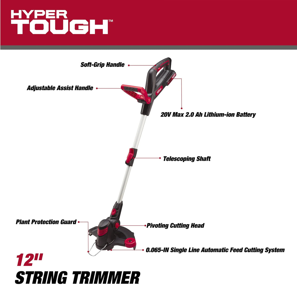 Hyper Tough 20V Max Cordless 12-inch String Trimmer, HT21-401-003-02